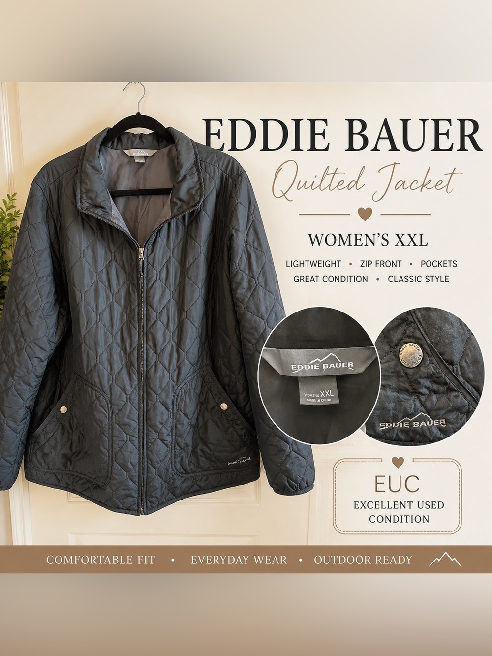 Eddie Bauer Black Quilted Jacket | Women’s XXL